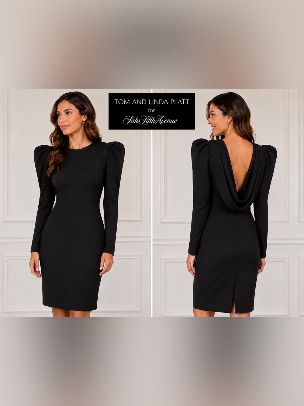 Tom & Linda Platt Saks Fifth Avenue Vintage Black Dress Petite Long Sleeve